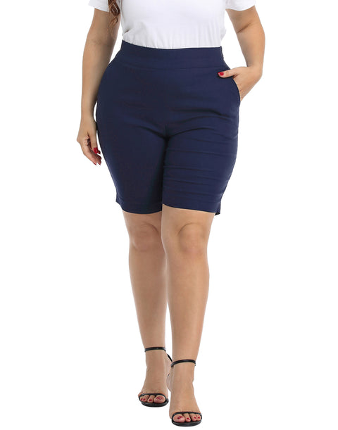 Plus Size Pull On Bermuda Shorts with Pockets and 10" Inseam