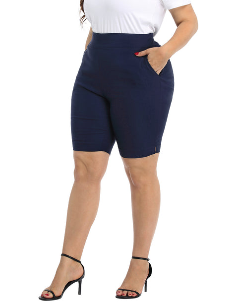 Plus Size Pull On Bermuda Shorts with Pockets and 10" Inseam