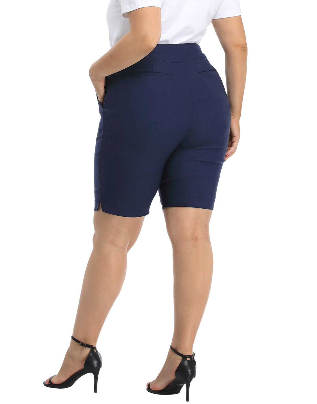 Plus Size Pull On Bermuda Shorts with Pockets and 10" Inseam