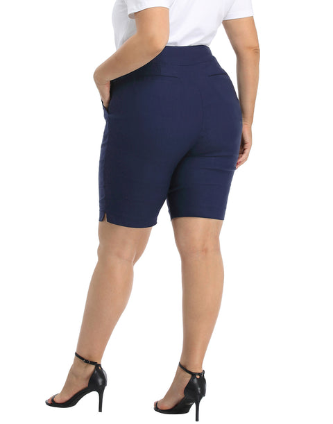 Plus Size Pull On Bermuda Shorts with Pockets and 10" Inseam