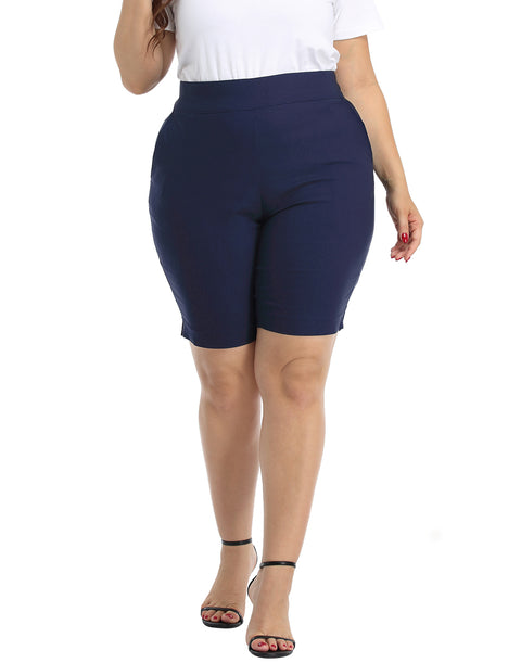 Plus Size Pull On Bermuda Shorts with Pockets and 10" Inseam