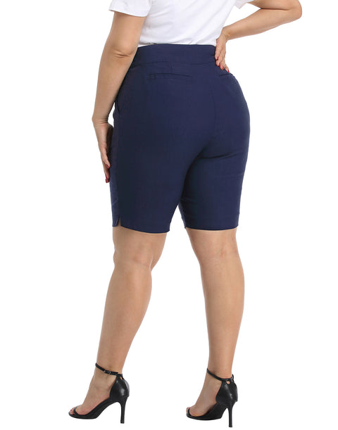 Plus Size Pull On Bermuda Shorts with Pockets and 10" Inseam