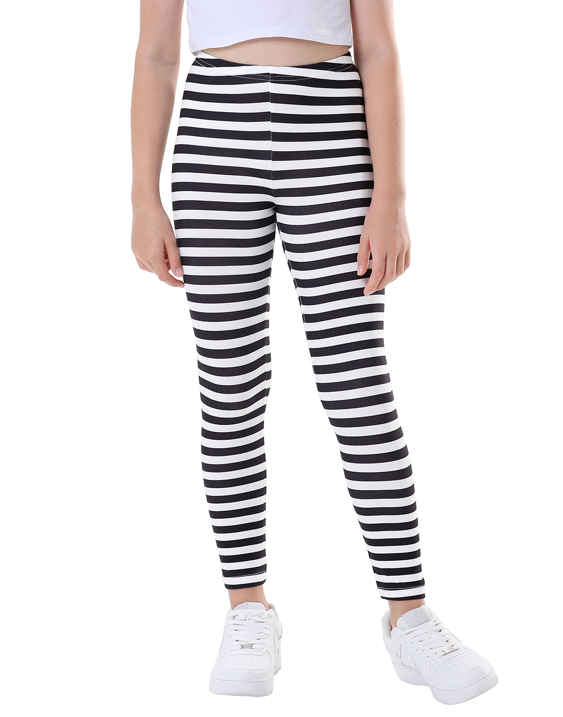 Girl's Black & White Stripe Leggings Soft in Black and White Stripes Main image