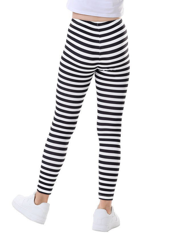 Girl's Black & White Stripe Leggings Soft – close-up detail