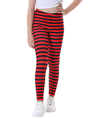 Girl's Red & Black Stripe Leggings Ultra Soft in Red and Black Stripes