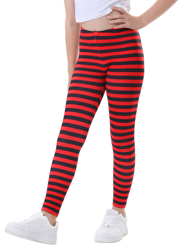 Girl's Red & Black Stripe Leggings Ultra Soft – side view