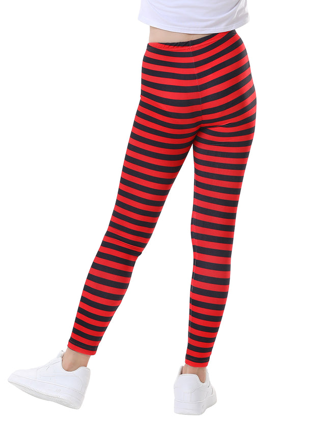 Girl's Red & Black Stripe Leggings Ultra Soft – close-up detail