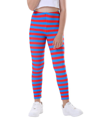 Girl's Red & Blue Stripe Leggings Ultra Soft in Red and Blue and Stripes