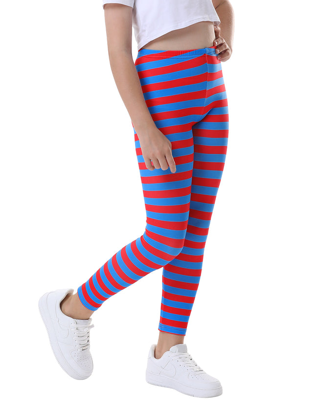 Girl's Red & Blue Stripe Leggings Ultra Soft – side view
