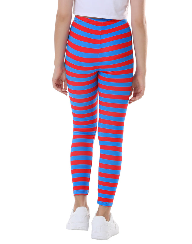 Girl's Red & Blue Stripe Leggings Ultra Soft – close-up detail