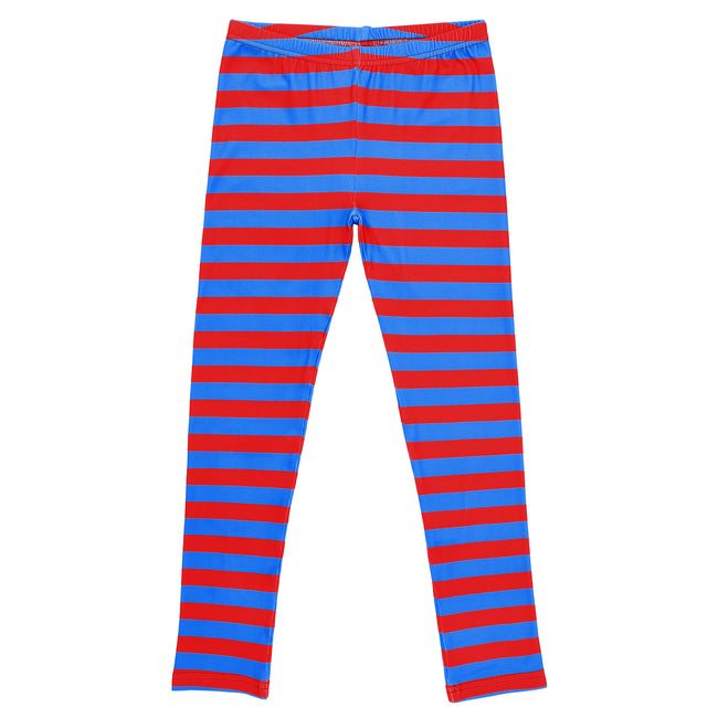 Girl's Red & Blue Stripe Leggings Ultra Soft – alternate view