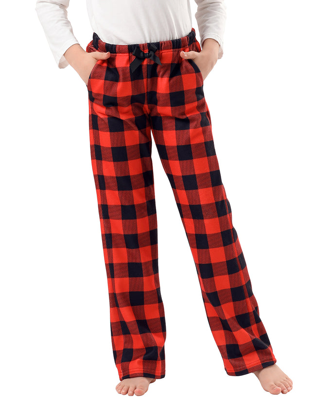 Girl's Fleece Pajama Pants with Pockets Fuzzy in Buffalo Plaid