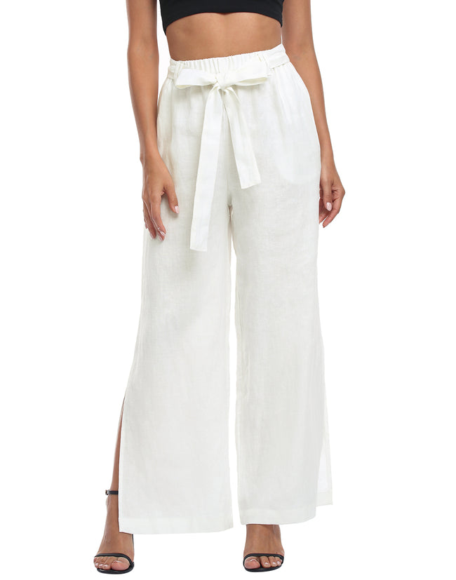 Linen Wide Leg Palazzo Pants with Pockets – close-up detail