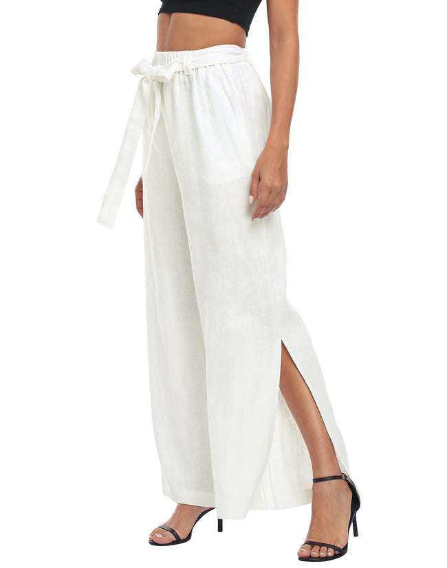 Linen Wide Leg Palazzo Pants with Pockets – side view