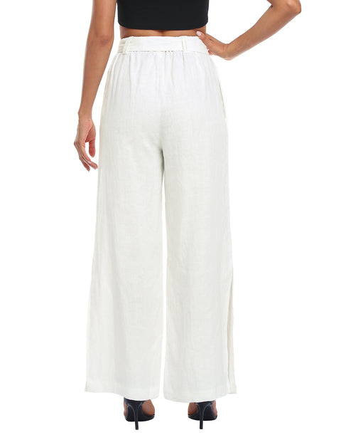 Women's Linen Wide Leg Palazzo Pants with Pockets