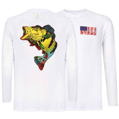 White Peacock Bass Long Sleeve Performance Fishing UPF50 Shirt