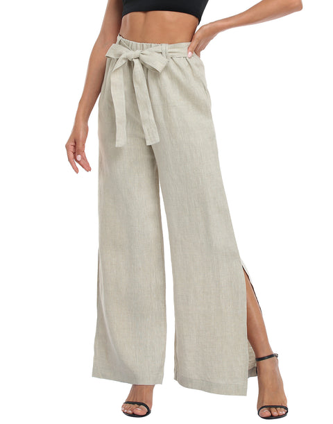 Women's Linen Wide Leg Palazzo Pants with Pockets