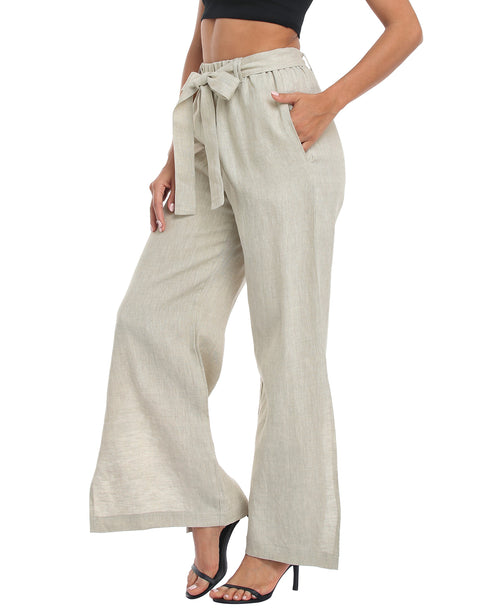 Women's Linen Wide Leg Palazzo Pants with Pockets