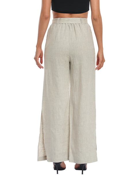 Women's Linen Wide Leg Palazzo Pants with Pockets
