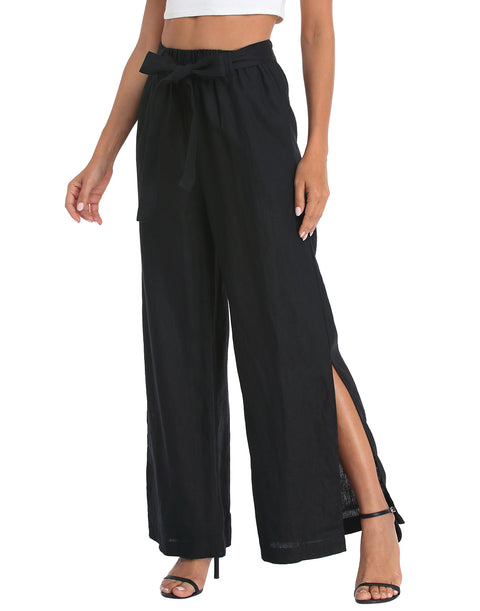 Women's Linen Wide Leg Palazzo Pants with Pockets