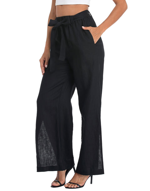 Women's Linen Wide Leg Palazzo Pants with Pockets