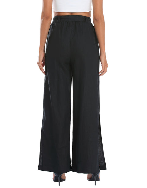 Women's Linen Wide Leg Palazzo Pants with Pockets