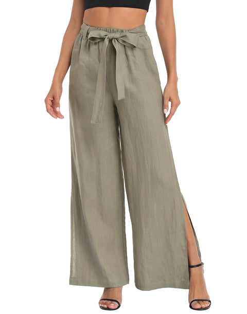 Women's Linen Wide Leg Palazzo Pants with Pockets