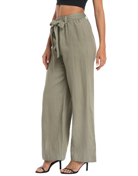 Women's Linen Wide Leg Palazzo Pants with Pockets