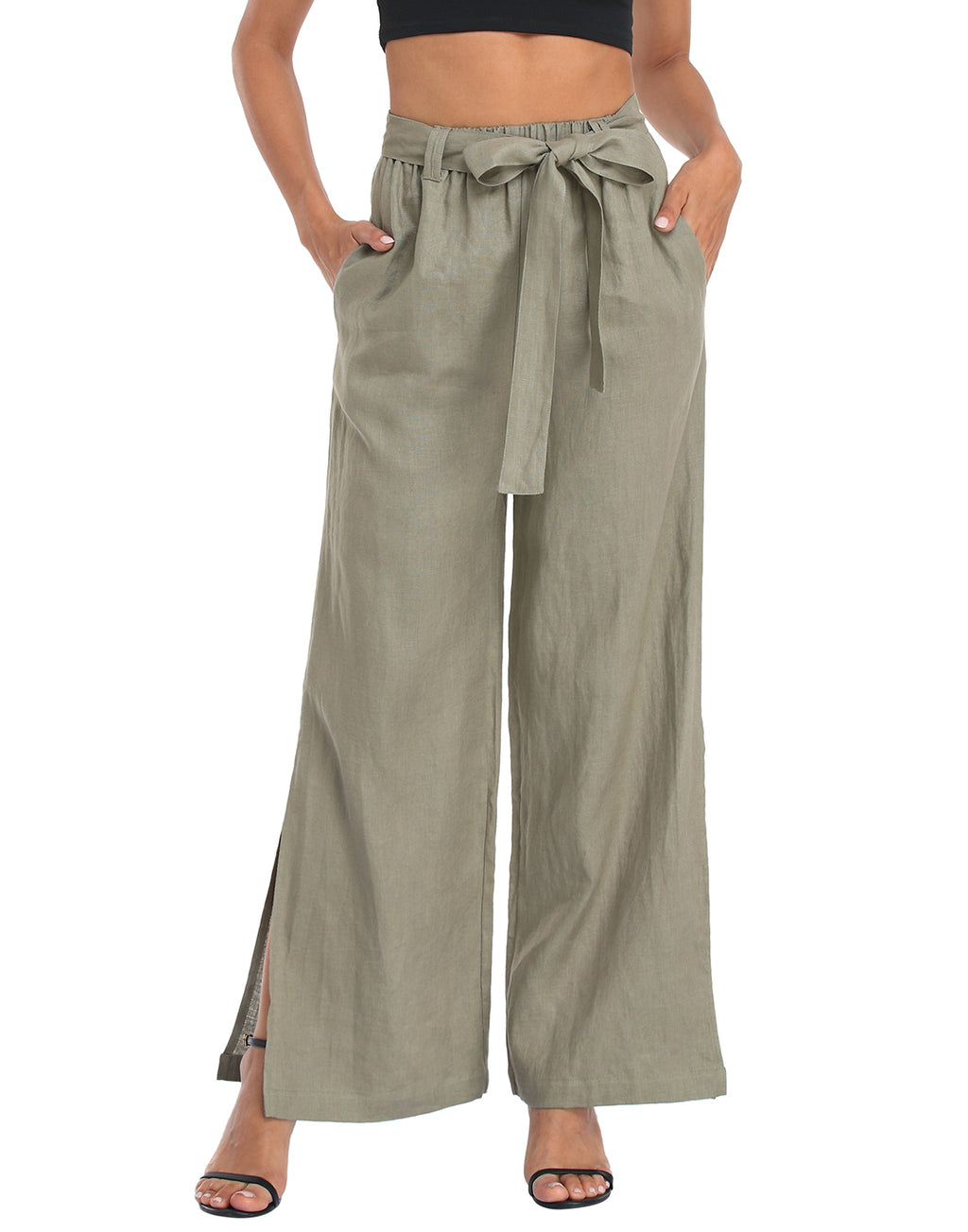 Women's Linen Wide Leg Palazzo Pants with Pockets