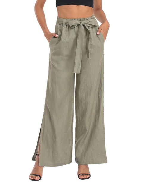 Women's Linen Wide Leg Palazzo Pants with Pockets