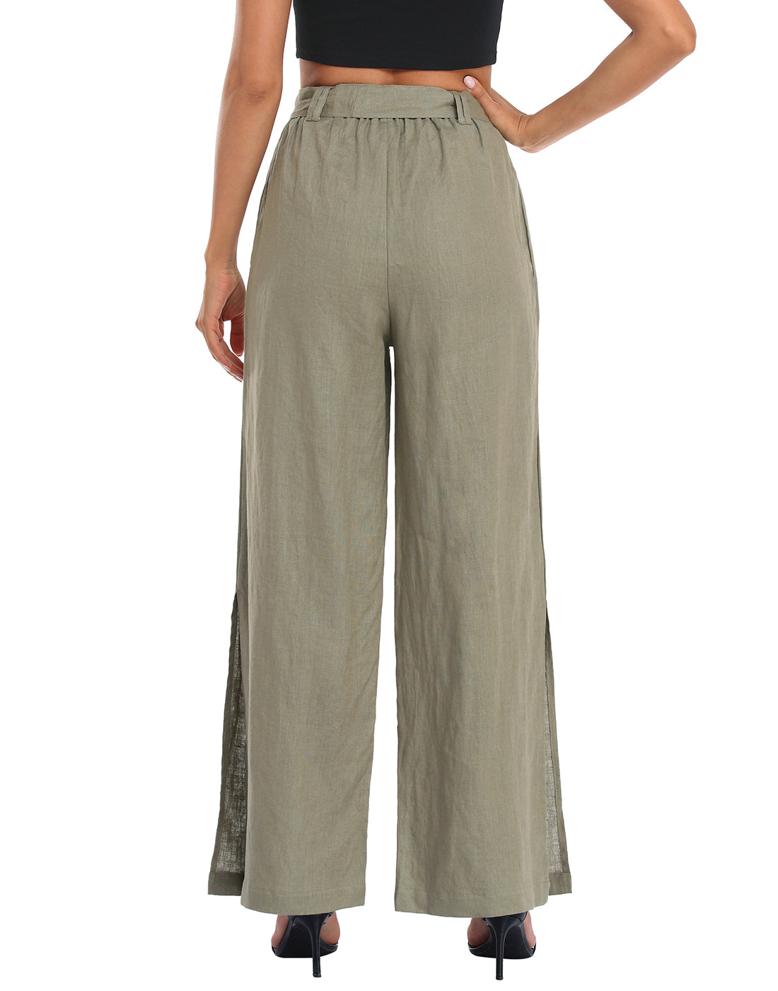 Women's Linen Wide Leg Palazzo Pants with Pockets