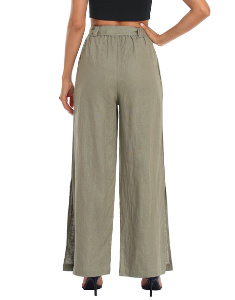 Women's Linen Wide Leg Palazzo Pants with Pockets