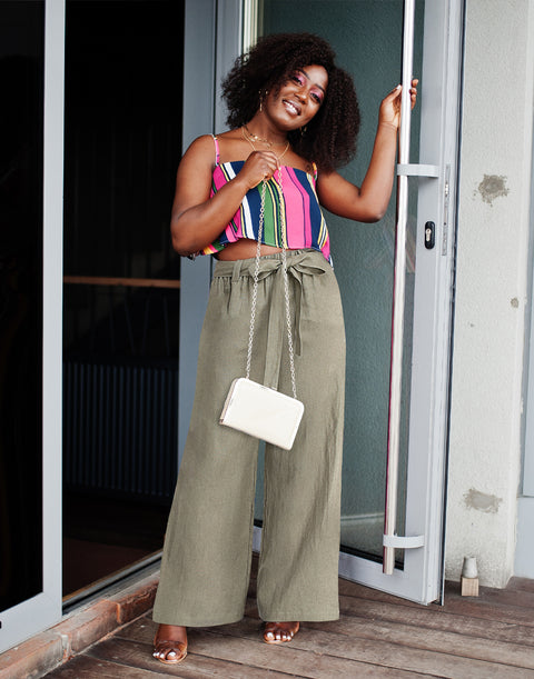 Women's Linen Wide Leg Palazzo Pants with Pockets