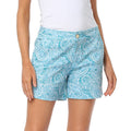 Blue Paisley Chino Shorts for Women with 5" Inseam