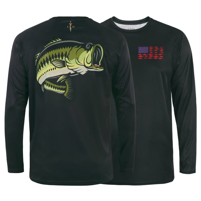 Largemouth Bass UPF 50 Fishing Shirt Black – side view