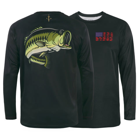 Black Largemouth Bass  Long Sleeve Performance Fishing UPF50 Shirt