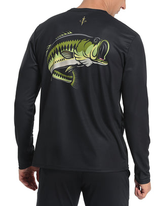 Largemouth Bass UPF 50 Fishing Shirt Black in Black Largemouth Bass