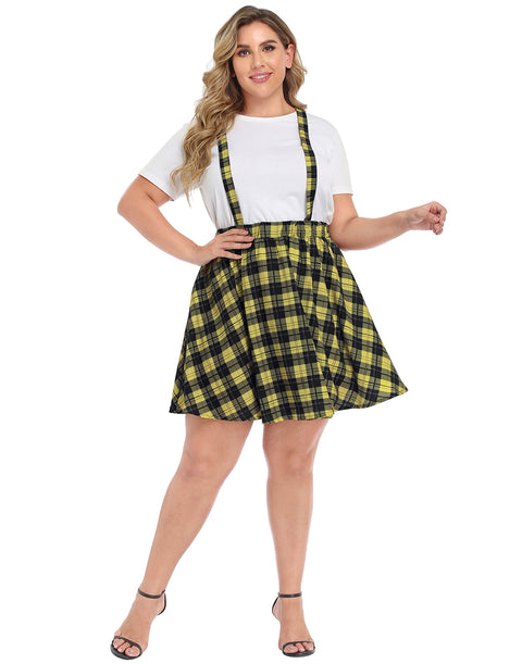 Yellow Plaid Plus Size Suspender Skirt