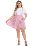 Pink Plaid Plus Size Suspender Skirt