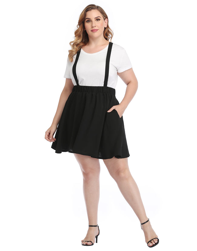 Plus Size Suspender Skirt High Waist Skater – side view