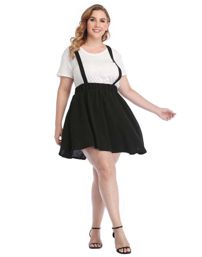 Plus Size Suspender Skirt High Waist Skater – close-up detail