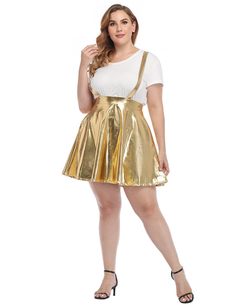 Plus Size Metallic Suspender Skirt