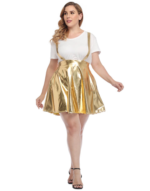 Plus Size Metallic Suspender Skirt