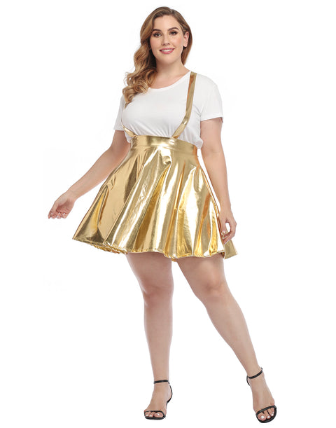Plus Size Metallic Suspender Skirt