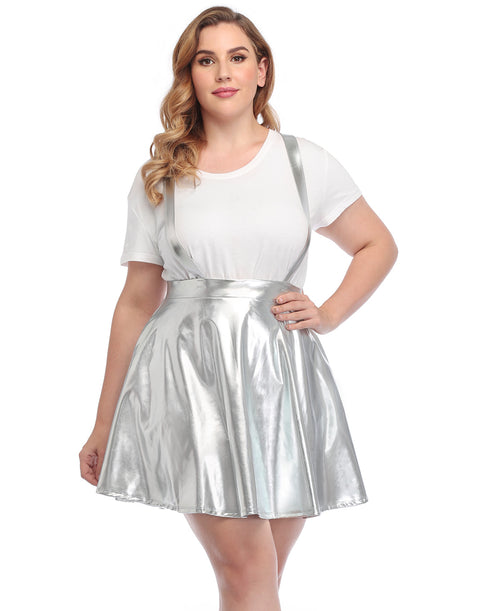 Plus Size Metallic Suspender Skirt