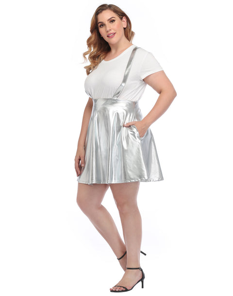 Plus Size Metallic Suspender Skirt