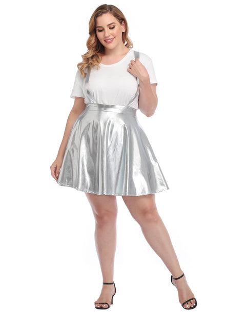 Plus Size Metallic Suspender Skirt
