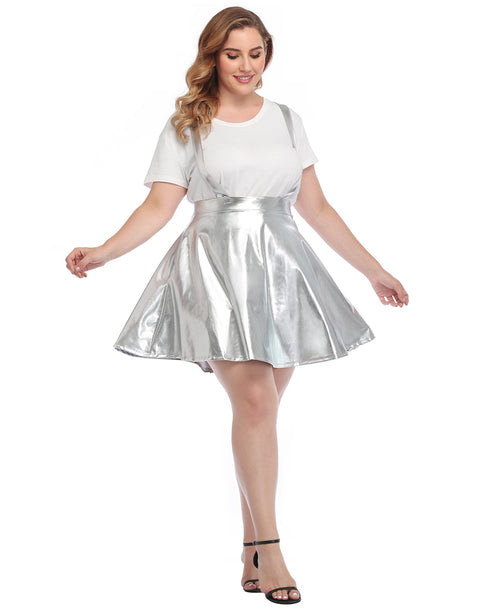 Plus Size Metallic Suspender Skirt