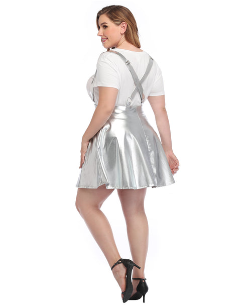 Plus Size Metallic Suspender Skirt