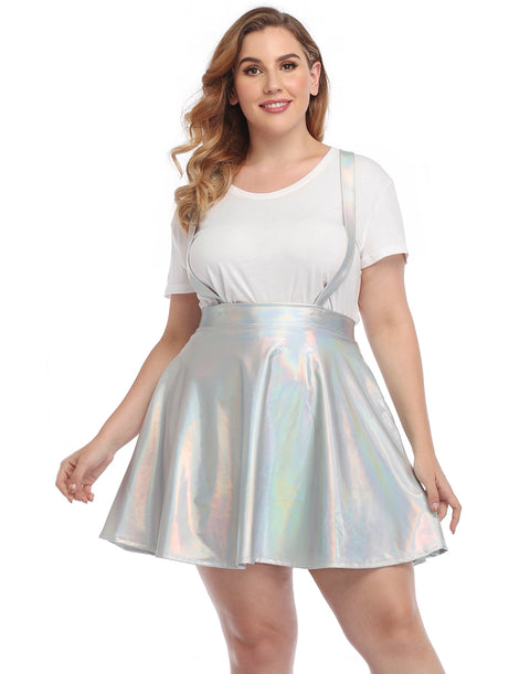 Plus Size Metallic Suspender Skirt